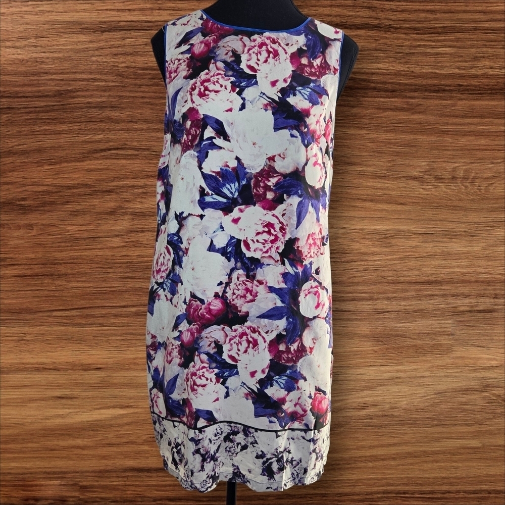 Charlie Jade Floral 100% Silk Sheath Dress Size Small